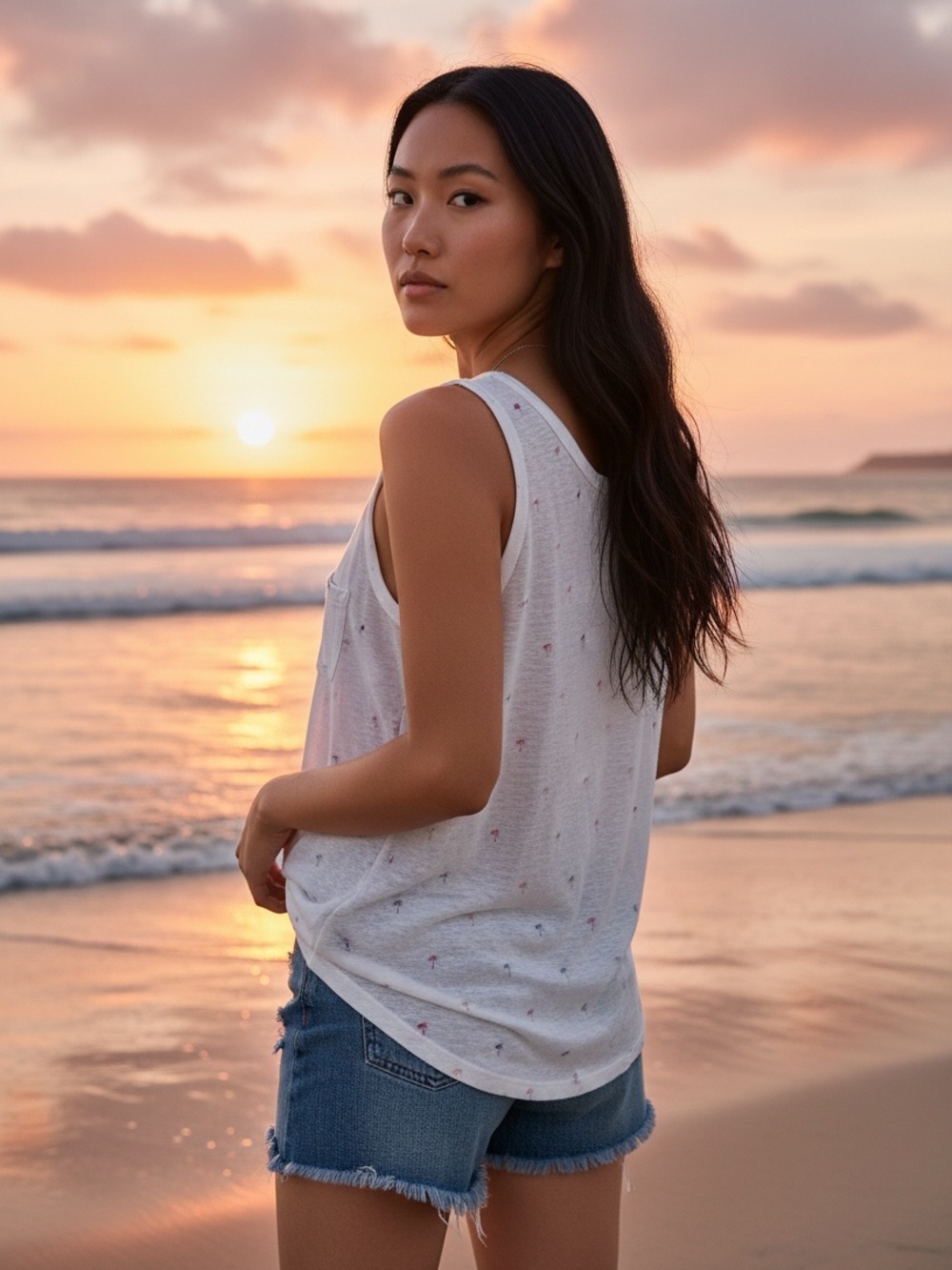 Rails Quinn White Rainbow Palms Linen Tencel Tank Top Medium